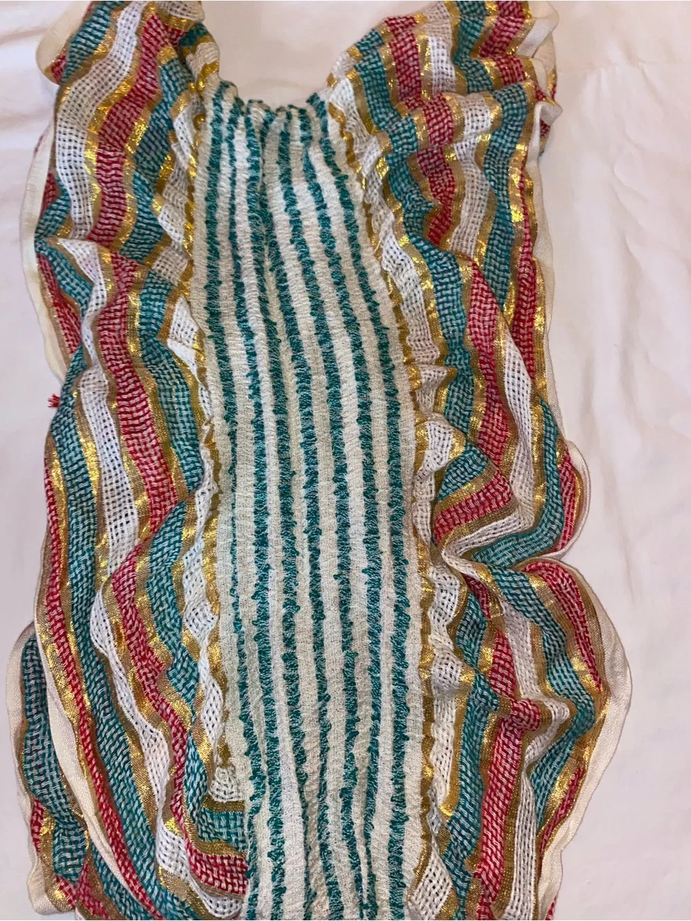 Mixit Striped Woven Scarf in Teal, Coral, Gold & Cream
